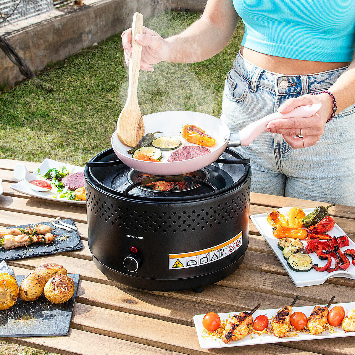 Barbacoa de Carbón Sin Humo Portátil CleanQ InnovaGoods + Bolsa y Pinzas GRATIS 🎁