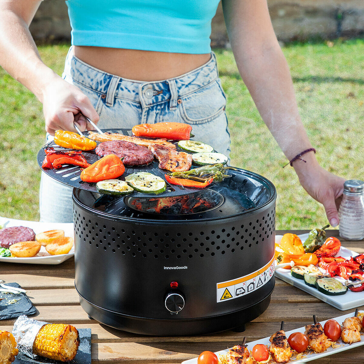 Barbacoa de Carbón Sin Humo Portátil CleanQ InnovaGoods + Bolsa y Pinzas GRATIS 🎁