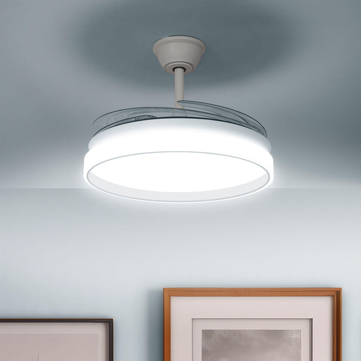 Ventilador de Techo con Luz LED y 4 Aspas Retráctiles Silteez InnovaGoods Plateado 80 W Ø49-104 cm